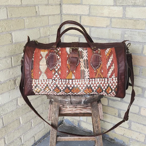 Handmade Leather & Kilim Duffel Bag - Picture 3 of 8